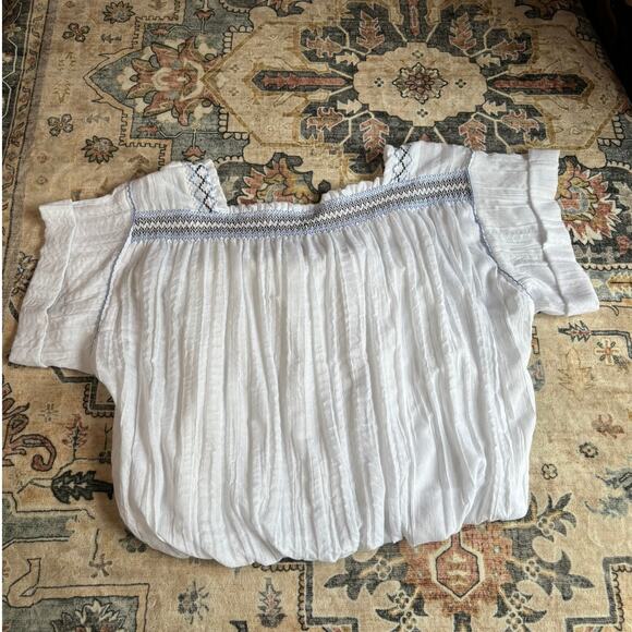 Free People Skies Squareneck Embroidered Cottage Blouse White Cotton Blend Large - Picture 7 of 8